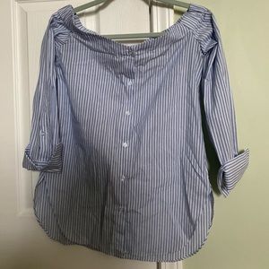 Blue stripped wide neck blouse